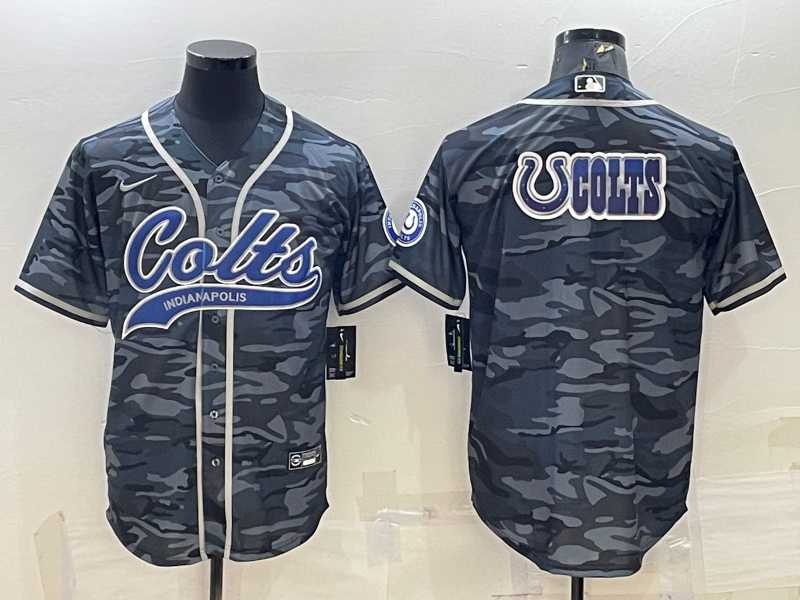 Men%27s Indianapolis Colts Grey Camo Team Big Logo With Patch Cool Base Stitched Baseball Jersey->indianapolis colts->NFL Jersey